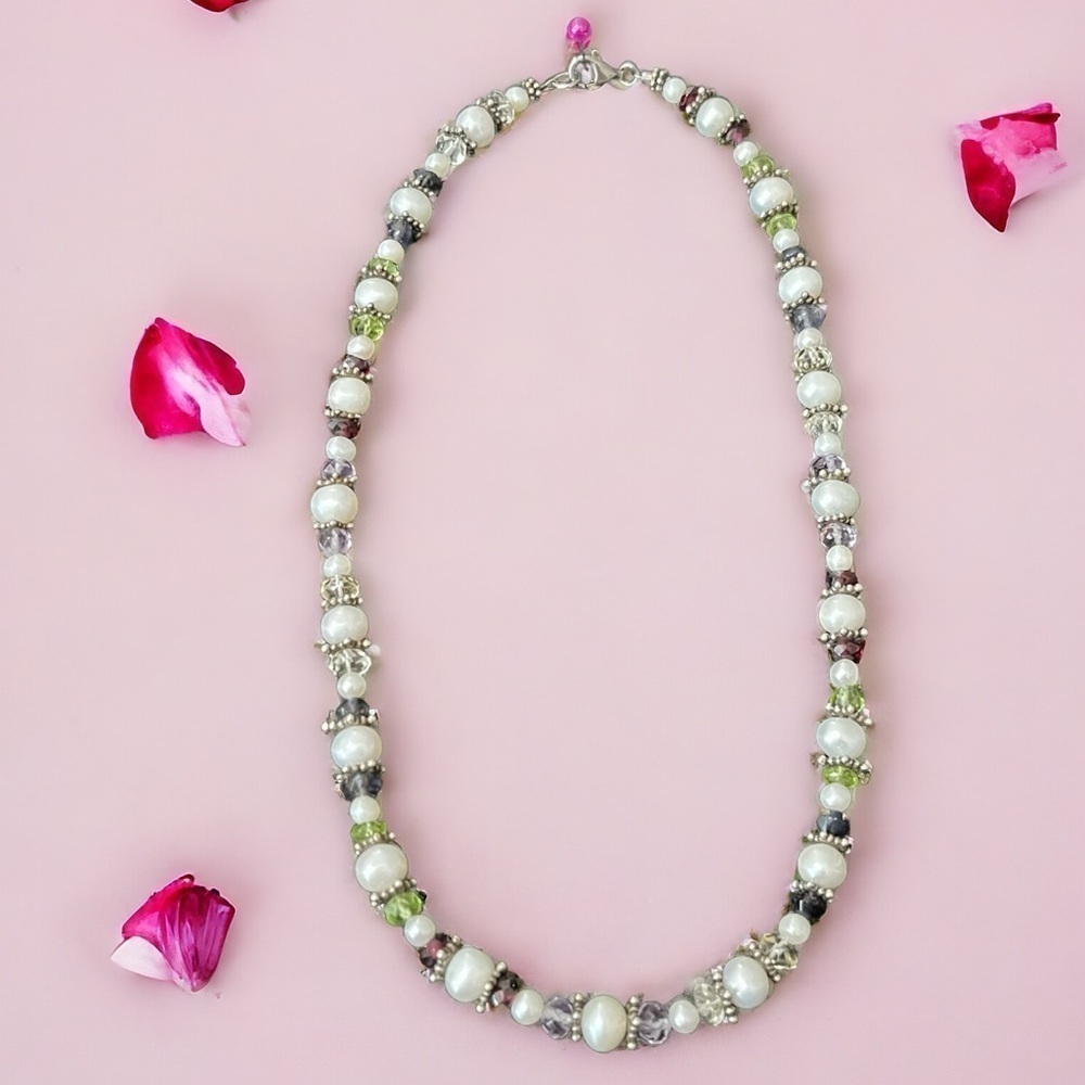 Genuine Freshwater Pearl, Garnet, Peridot, Citrine, Amethyst and SS Necklace